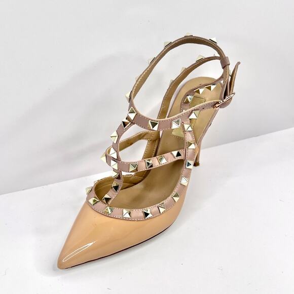 Kaitlyn Pan Size 5.5 Rockstud Leather Pointed Toe Leather Heels Tan and Pink - Picture 11 of 15